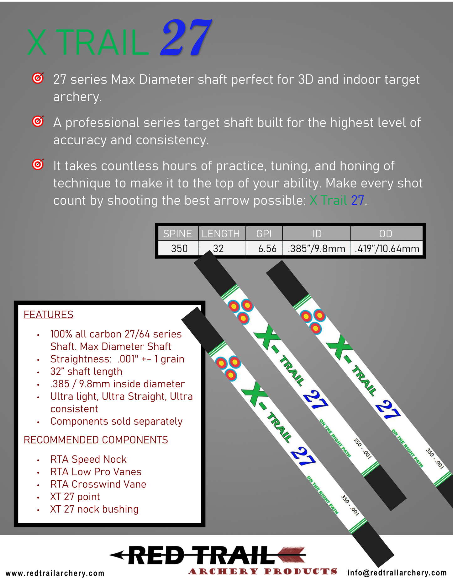 X-Trail 27 Shafts 350 spine
