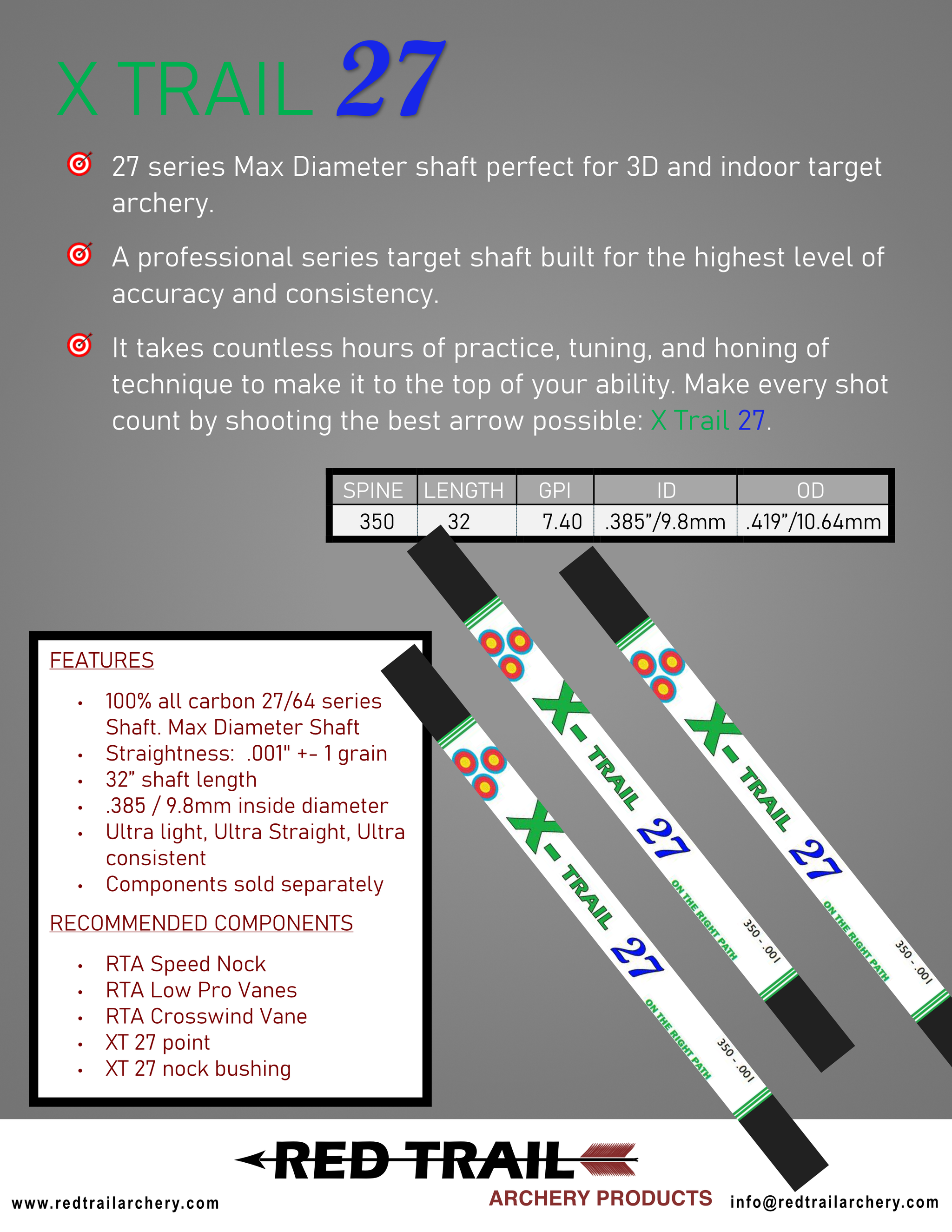 X-Trail 27 Shafts 350 spine